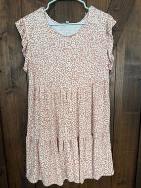 Emerald Blush Leopard Print Tiered Casual Dress
